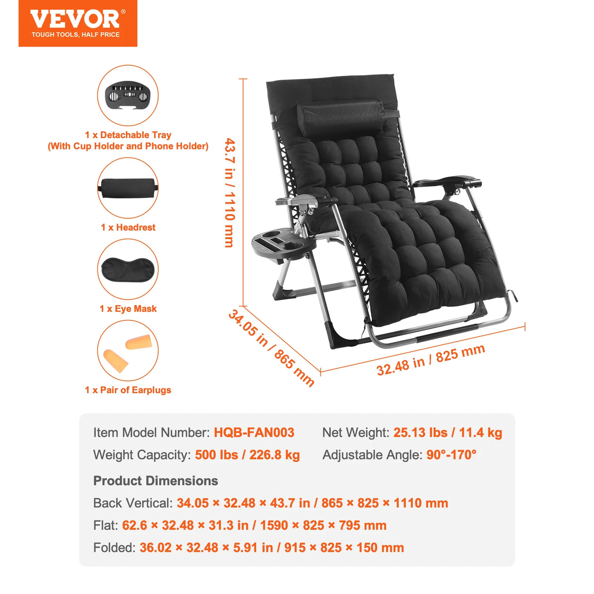 SucceBuy Zero Gravity Chair Zero Gravity Recliner Lounge Chair Adjustable Anti Gravity Chair with Cushion Footrest and Cupholder