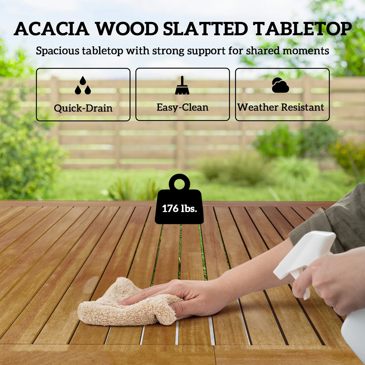 Outsunny Outdoor Dining Set for 4, Acacia Wood Table and Stackable Chairs