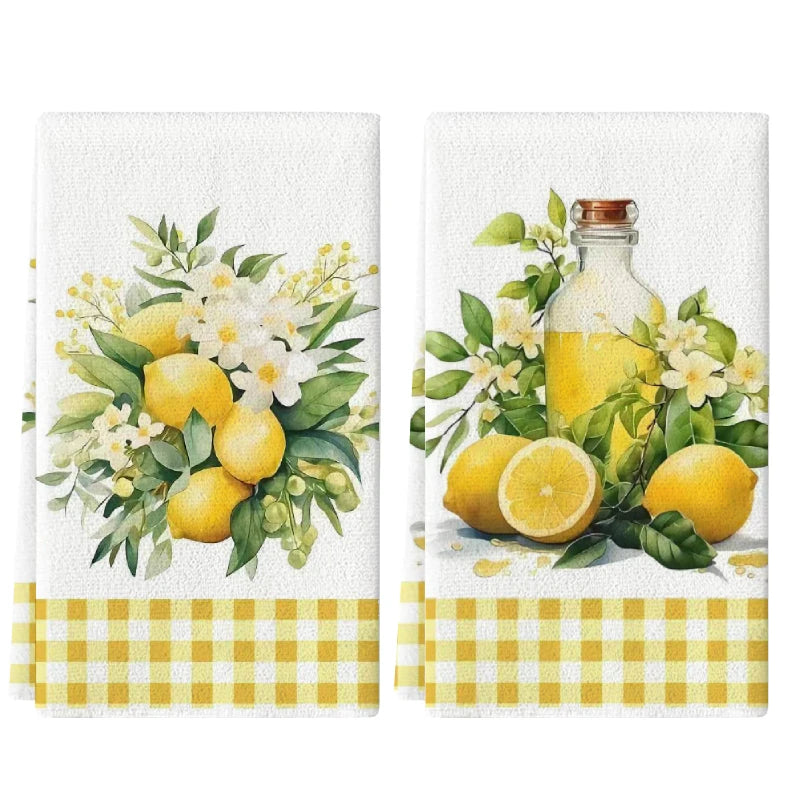 2Pcs, Yellow Plaid Lemon Kitchen Towels, 40Cm*60Cm Towel Set, Best Kitchen Towels, Super Absorbent Soft Cleaning Cloth, Cooking and Baking Tea Towels, Hand Towels, Cleaning Cloths, Dishcloths, Kitchen Decor, Living Room Decor