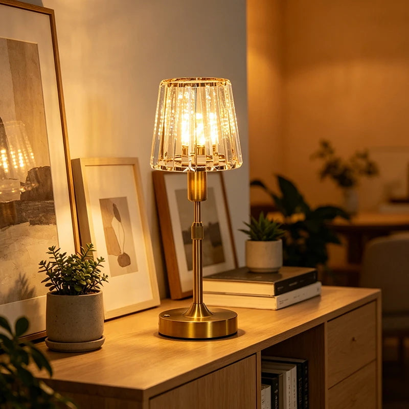 Adjustable Height Rechargeable Crystal Table Lamp 3 Color Touch USB Charge Iron Desk Lamp Night Light Bedroom Living Dining Lamp