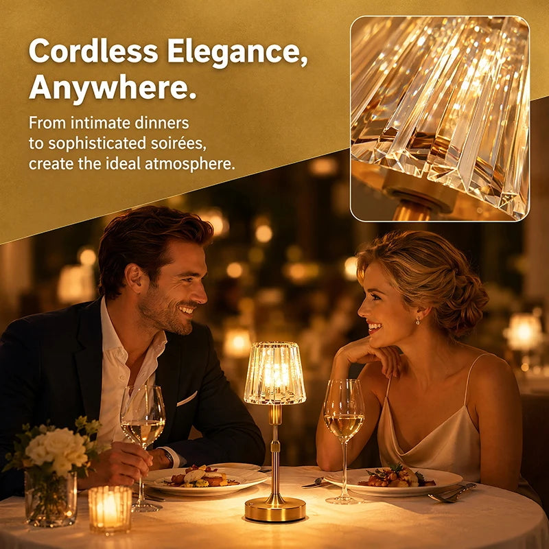 Adjustable Height Rechargeable Crystal Table Lamp 3 Color Touch USB Charge Iron Desk Lamp Night Light Bedroom Living Dining Lamp