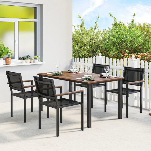 Outsunny Outdoor Dining Set for 4, Acacia Wood Table and Stackable Chairs