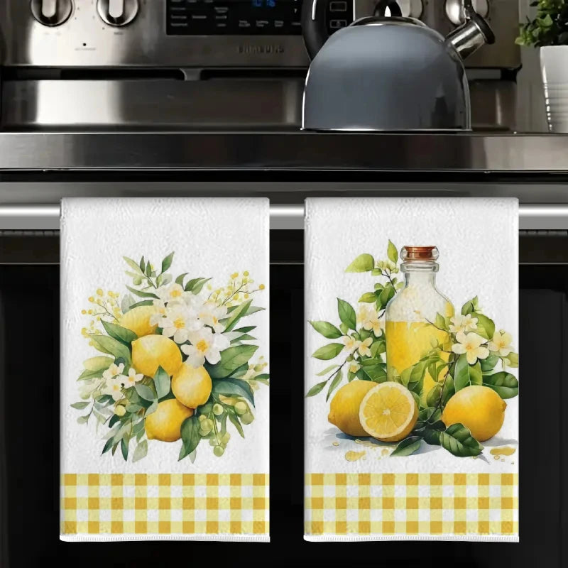 2Pcs, Yellow Plaid Lemon Kitchen Towels, 40Cm*60Cm Towel Set, Best Kitchen Towels, Super Absorbent Soft Cleaning Cloth, Cooking and Baking Tea Towels, Hand Towels, Cleaning Cloths, Dishcloths, Kitchen Decor, Living Room Decor
