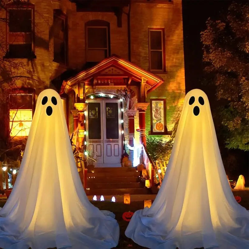 Spooky Ghost Halloween Decor With Light Strings Operated Front Door Standing Ghost Porch Courtyard Halloween Decor Outdoor