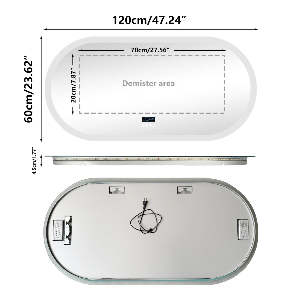 Oval LED Bathroom Mirror with Lights, Anti-Fog, Bluetooth Speaker, 3 Colors Temperature Dimmable Lighted Mirrors Waterproof
