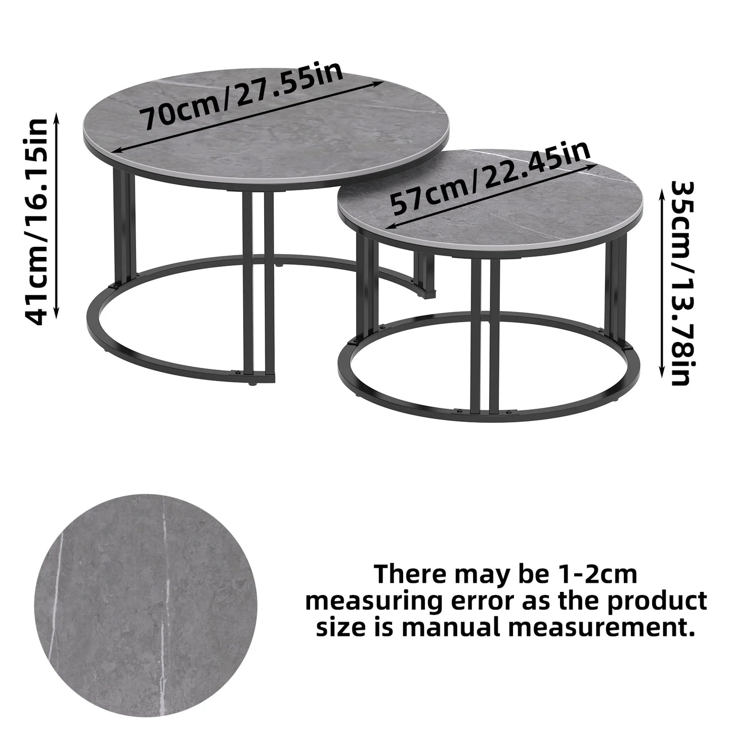 Circle Nesting Coffee Table Set of 2, Modern Chic Round Nested Center Coffee Table with Sinter Stone-top Stacked Sofa Side Table