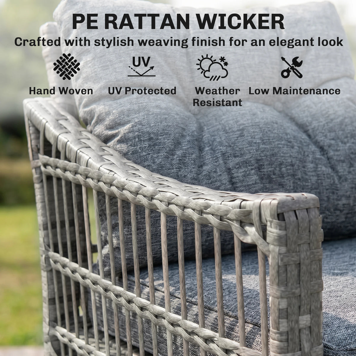 3 Pieces Pe Rattan Rocking Chair Set for Outdoor, Grey