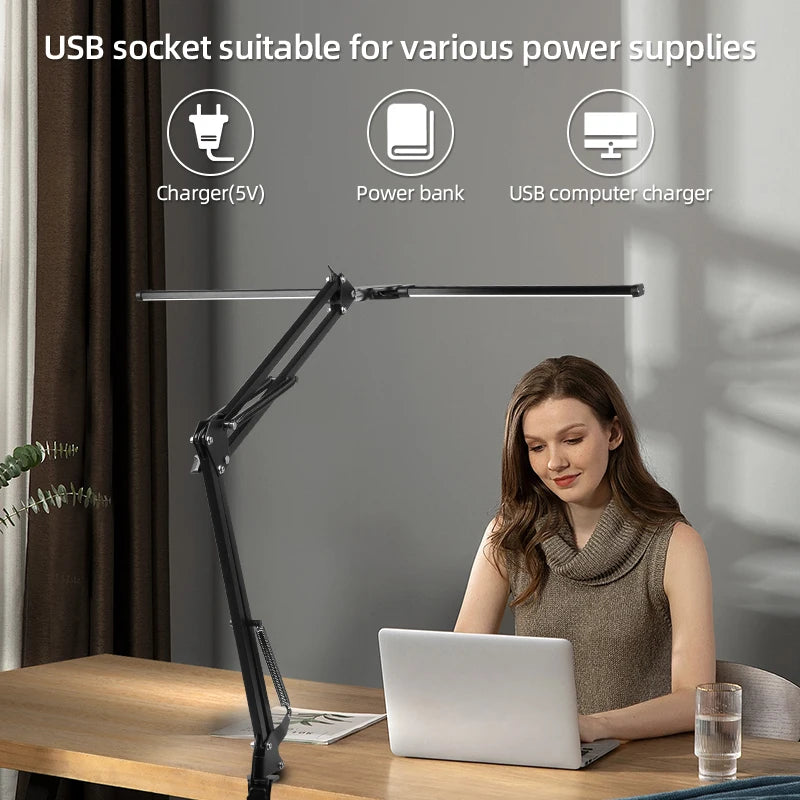 Double Head LED Desk Lamps Led Computer Monitor Light Stepless Dimmable USB Table Lamp for Office Study Reading Lighting Fixture