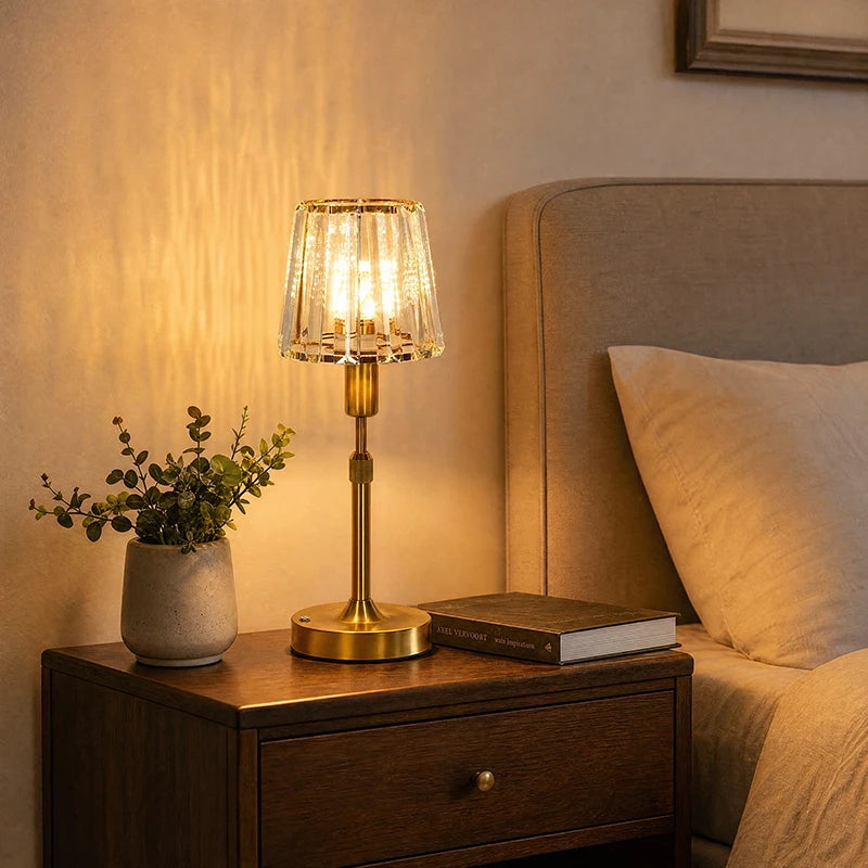 Adjustable Height Rechargeable Crystal Table Lamp 3 Color Touch USB Charge Iron Desk Lamp Night Light Bedroom Living Dining Lamp