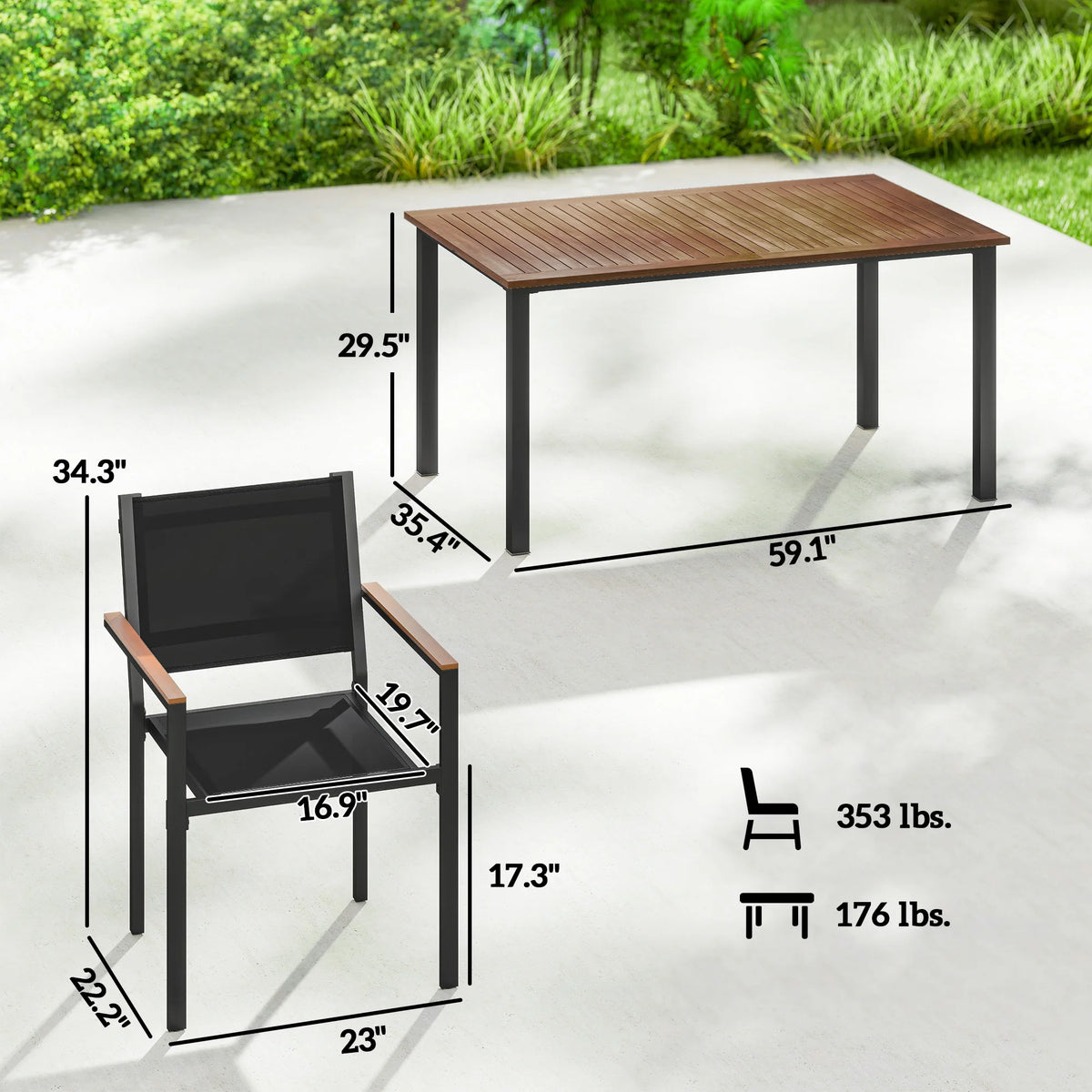 Outsunny Outdoor Dining Set for 4, Acacia Wood Table and Stackable Chairs