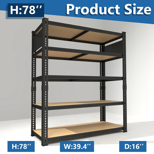 Heavy-Duty 5-Tier Adjustable Metal Shelving Unit with Pegboard Panel System - Capacity Suitable for Basement, Garage, Warehouse