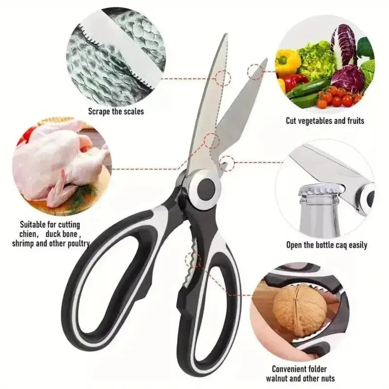Heavy Duty Multifunctional Kitchen Scissors Stainless Steel for Cutting Poultry Vegetables Opening Bottles Cracking Nuts