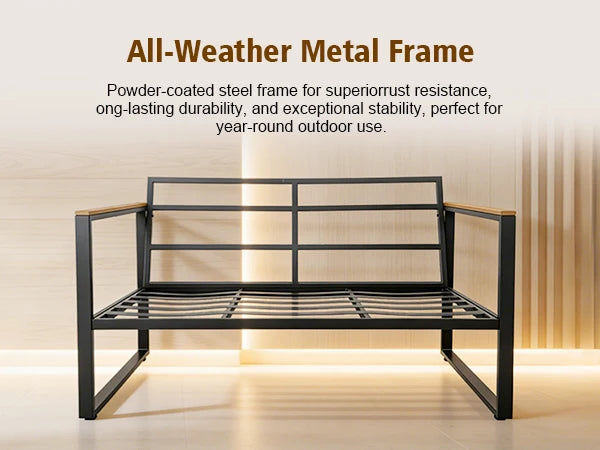 Cozy Backyard Outdoor Seating Group, Sturdy Metal Frame Patio Furniture With Plush Cushions, Loveseat, 2 Armchairs And Faux‑Wood Coffee Table, Customizable Layout Conversation Furniture, 4‑Pieces For Terrace, Yard, Garden