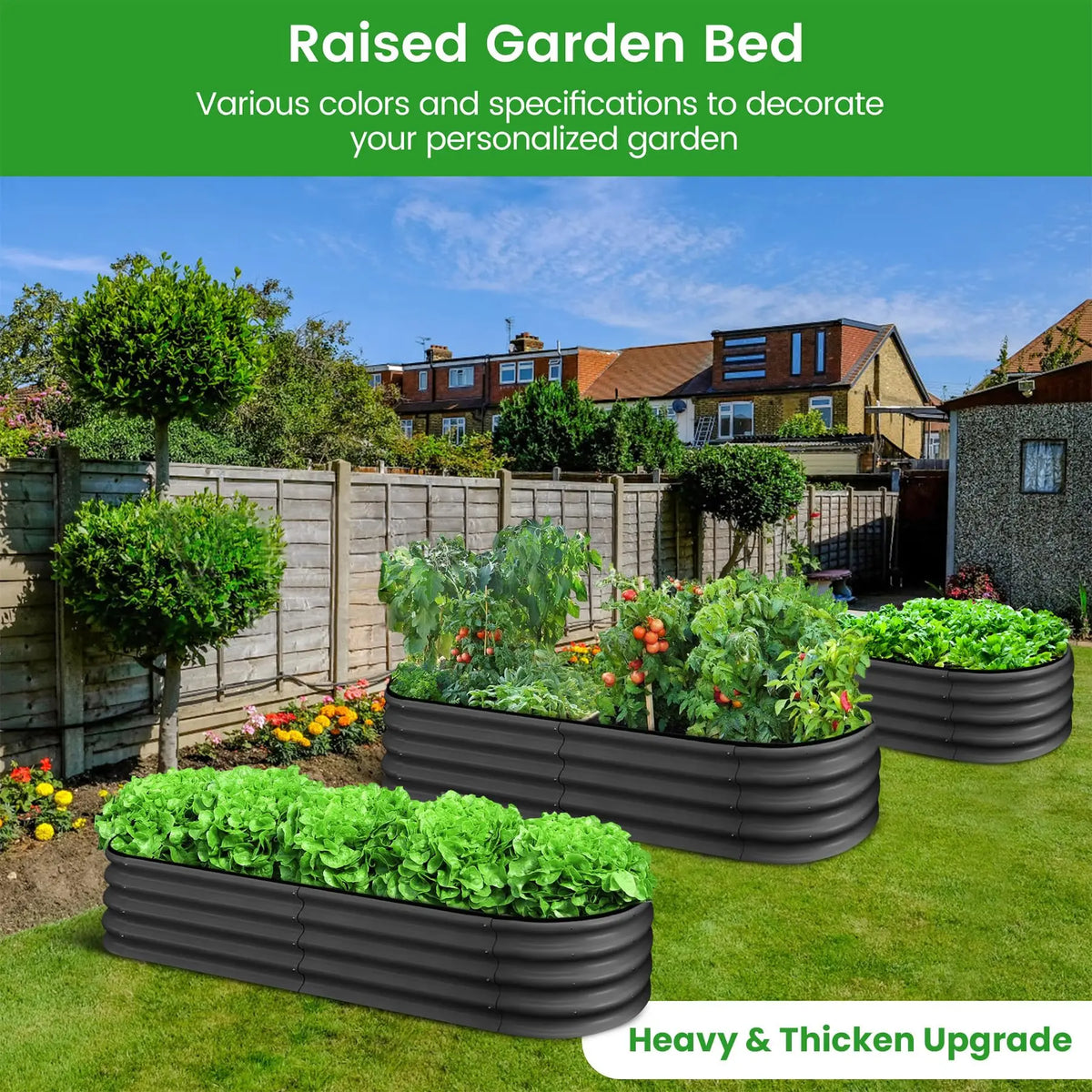 2 Pack 4.5x2x1FT Oval Raised Garden Bed, Galvanized Metal Planter Box, Open Bottom For Vegetables Flowers Outdoor