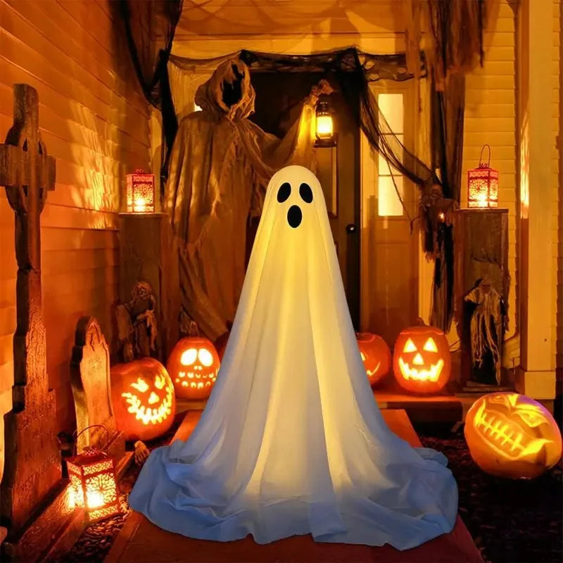 Spooky Ghost Halloween Decor With Light Strings Operated Front Door Standing Ghost Porch Courtyard Halloween Decor Outdoor