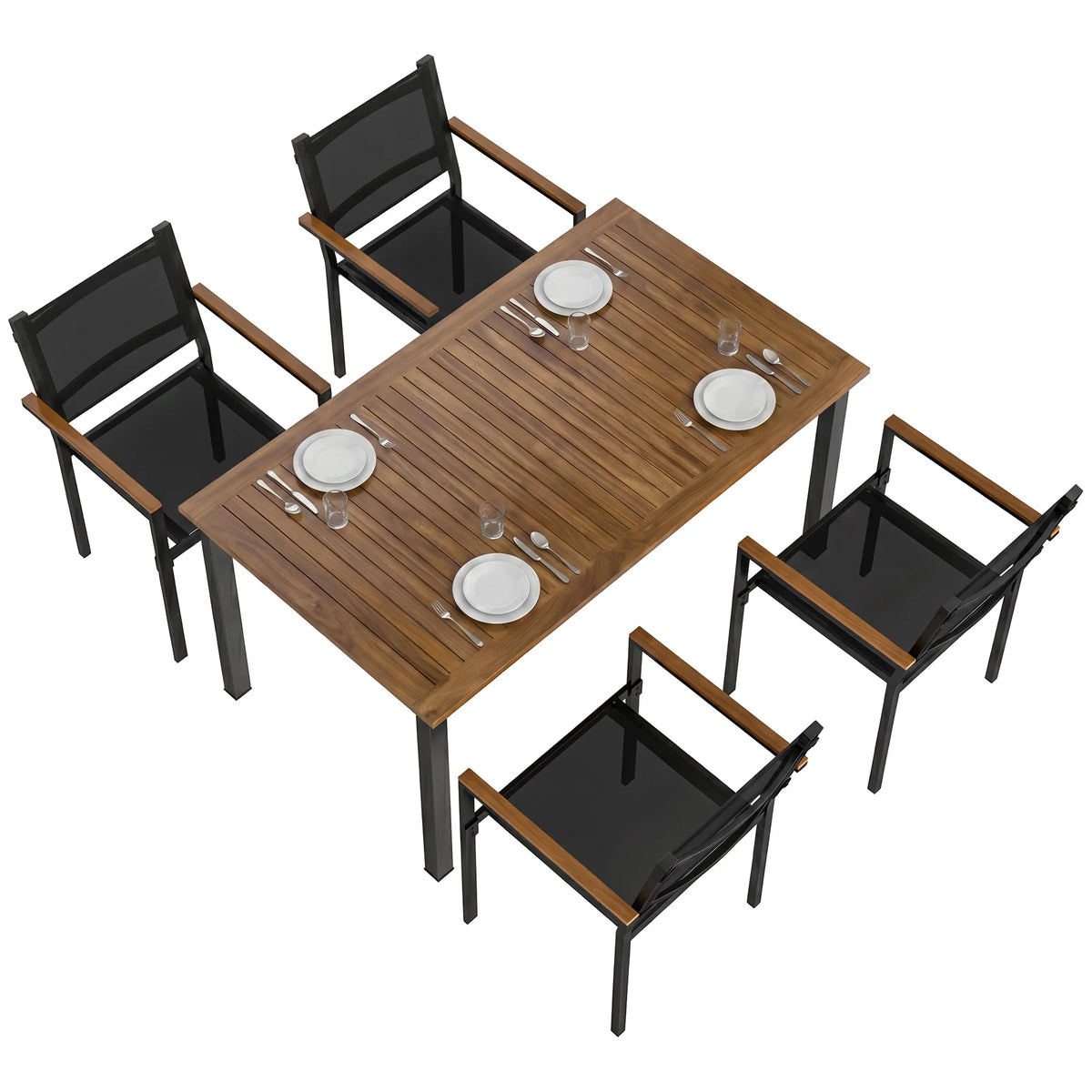 Outsunny Outdoor Dining Set for 4, Acacia Wood Table and Stackable Chairs