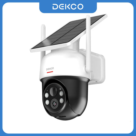 Dekco 3MP 100% Wire-Free Solar WiFi Camera 5000mAh Battery Two-way Audio Security Camera Wireless Solar Panel PTZ CCTV Camera