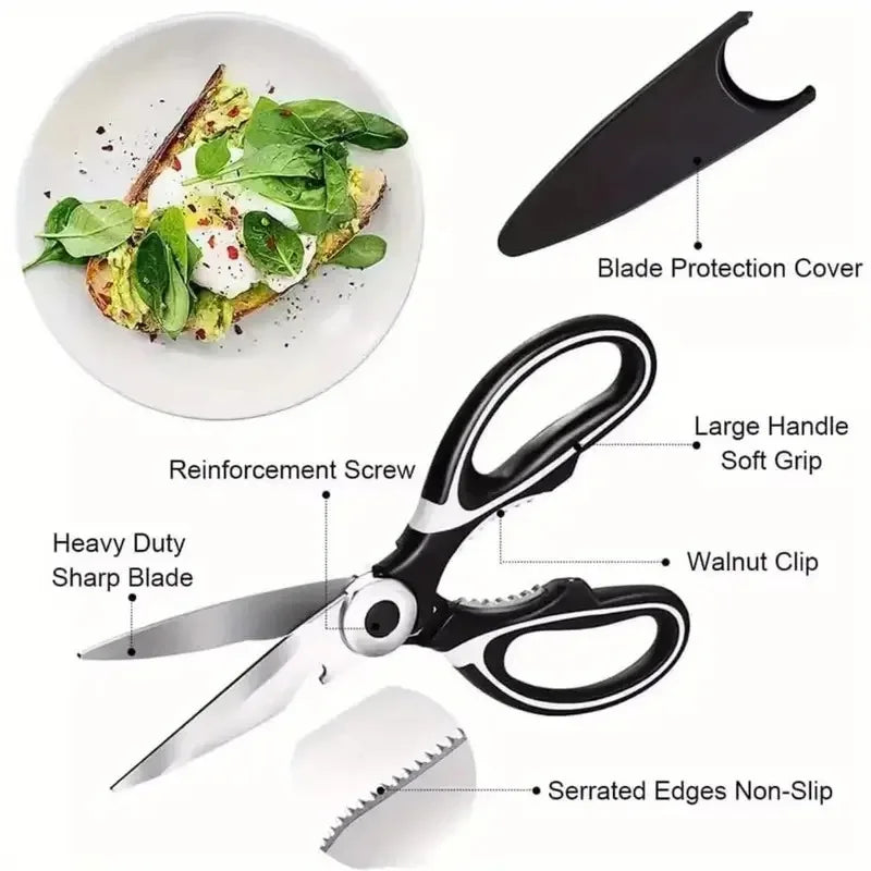 Heavy Duty Multifunctional Kitchen Scissors Stainless Steel for Cutting Poultry Vegetables Opening Bottles Cracking Nuts