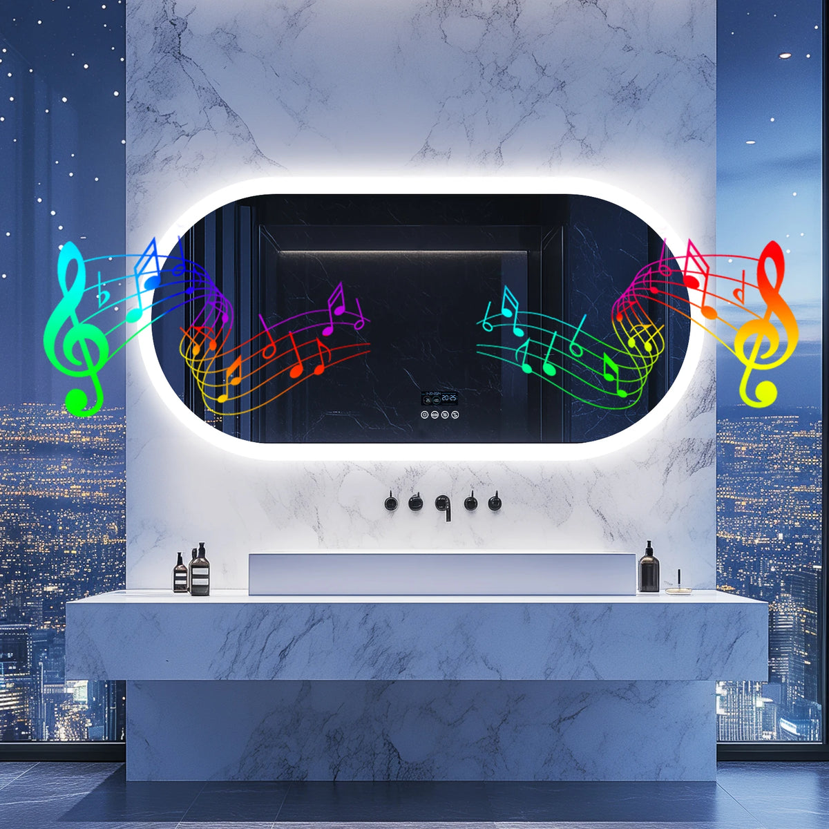 Oval LED Bathroom Mirror with Lights, Anti-Fog, Bluetooth Speaker, 3 Colors Temperature Dimmable Lighted Mirrors Waterproof