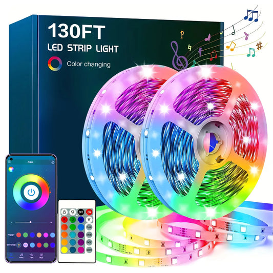 130FT RGB LED Strip Lights, RGB Color Changing with Remote & Smart APP Control, Timing Function, Music Sync LED Rope Lights for Kitchen/TV/Room Decor, Bluetooth Enabled