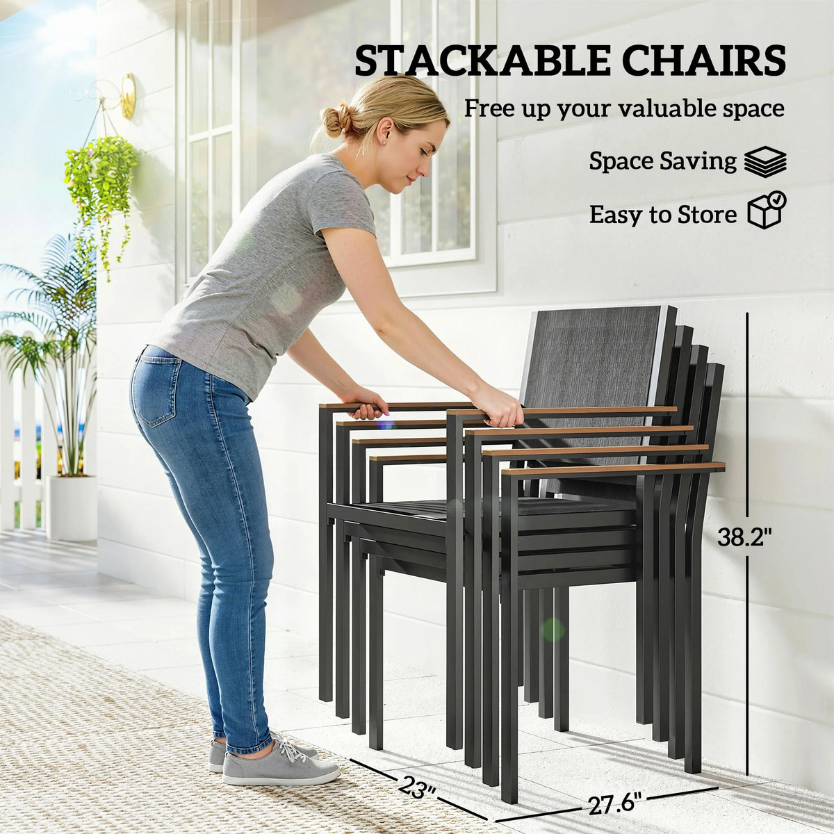 Outsunny Outdoor Dining Set for 4, Acacia Wood Table and Stackable Chairs