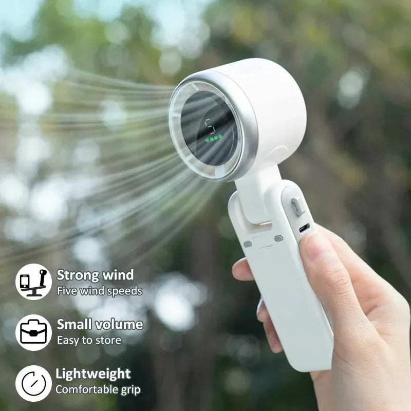 Portable Handheld Fan USB Rechargeable, Multi-functional Foldable Mini Fan, Turbine Strong Wind for Table Desk Office Travel