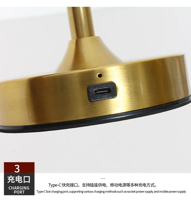Adjustable Height Rechargeable Crystal Table Lamp 3 Color Touch USB Charge Iron Desk Lamp Night Light Bedroom Living Dining Lamp