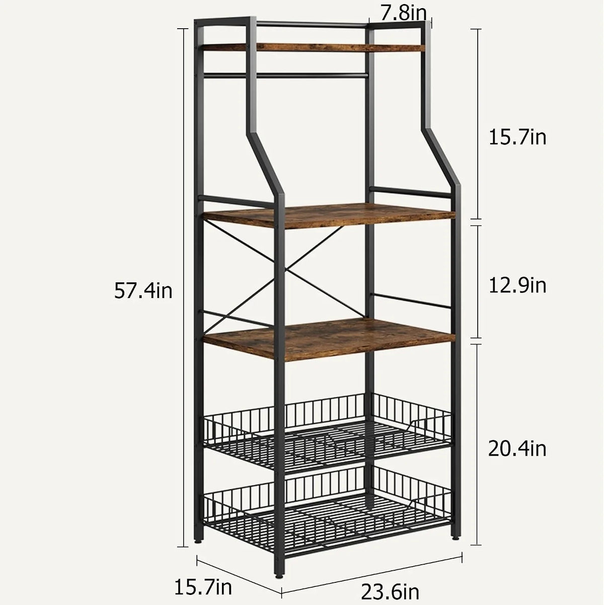 5 Tier Kitchen Bakers Rack with Microwave Stand Coffee Bar Station Freestanding Storage Shelf with Wire Baskets Hooks Industrial Style Organizer for Kitchen Apartment Pantry