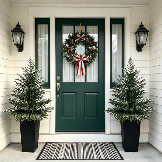 2 Pack 4FT Artificial Norfolk Pine Trees with Large Black Planter, Realistic UV Resistant Faux Pine Plants, Fake Potted Trees for Indoor Outdoor Home, Front Porch, Patio & Christmas Decor