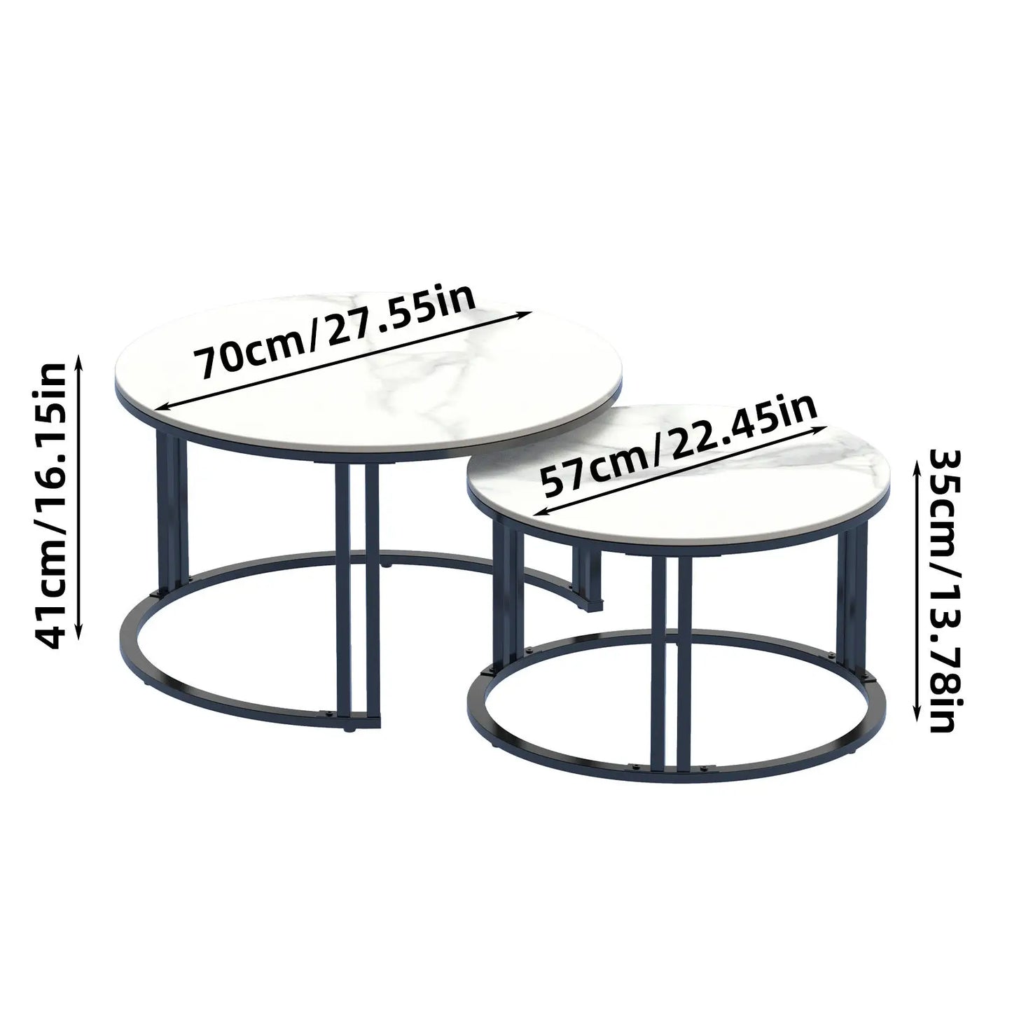 Circle Nesting Coffee Table Set of 2, Modern Chic Round Nested Center Coffee Table with Sinter Stone-top Stacked Sofa Side Table