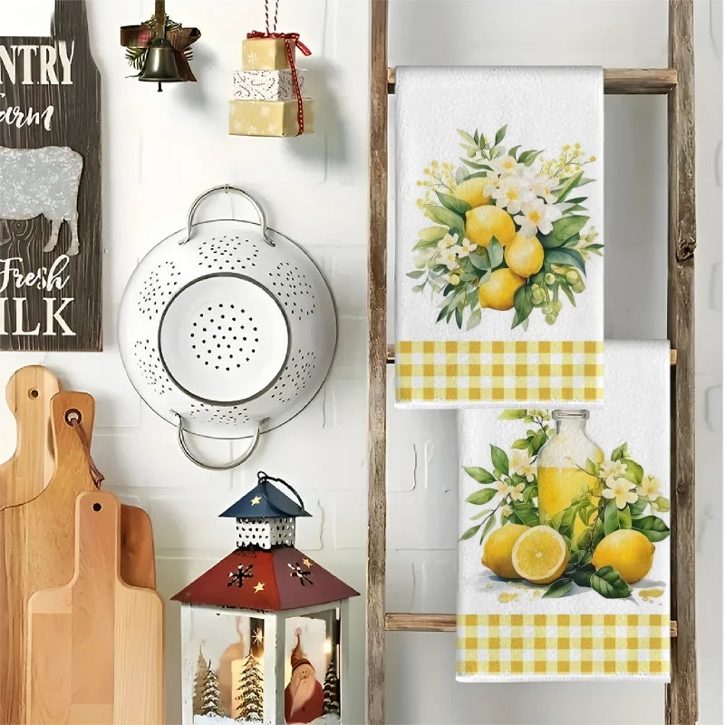 2Pcs, Yellow Plaid Lemon Kitchen Towels, 40Cm*60Cm Towel Set, Best Kitchen Towels, Super Absorbent Soft Cleaning Cloth, Cooking and Baking Tea Towels, Hand Towels, Cleaning Cloths, Dishcloths, Kitchen Decor, Living Room Decor