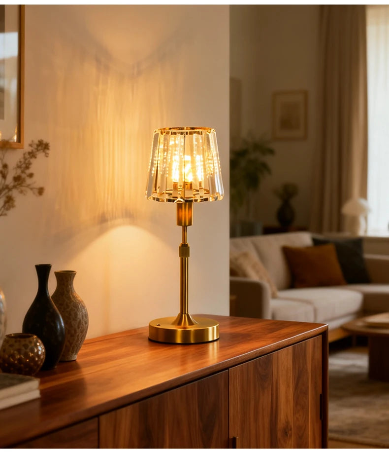 Adjustable Height Rechargeable Crystal Table Lamp 3 Color Touch USB Charge Iron Desk Lamp Night Light Bedroom Living Dining Lamp