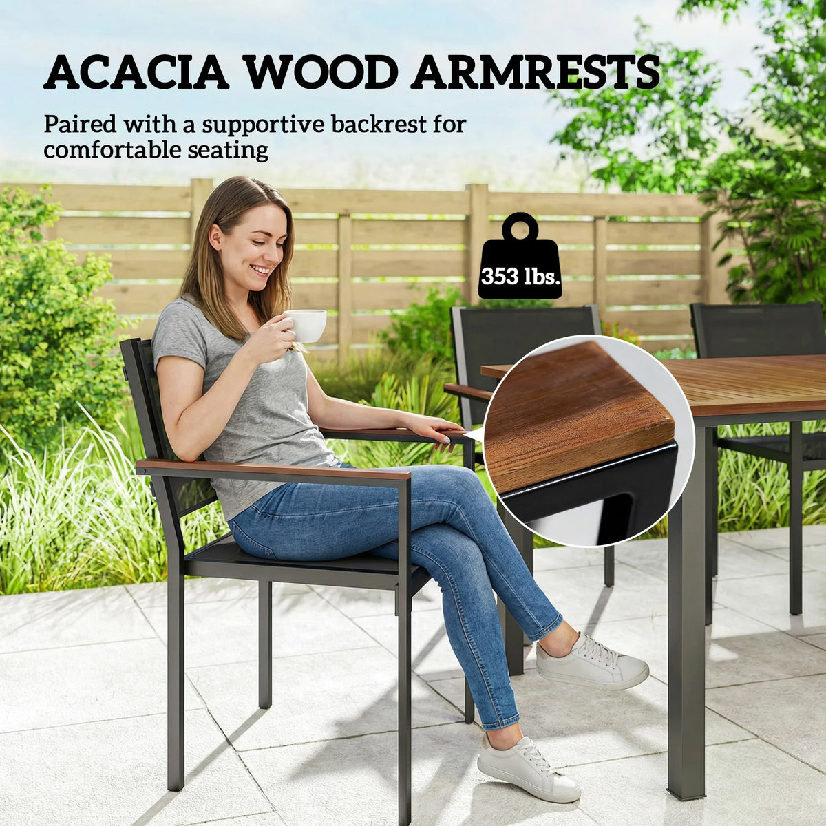 Outsunny Outdoor Dining Set for 4, Acacia Wood Table and Stackable Chairs