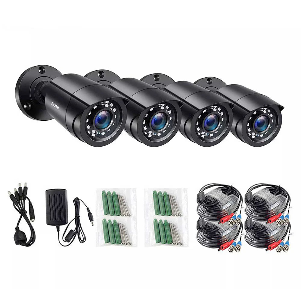 ZOSI 1080P 4 Pack HD TVI Security Cameras Outdoor Indoor Weatherproof Bullet Surveillance Camera for Analog CCTV DVR System