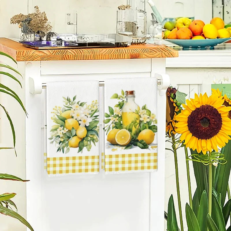 2Pcs, Yellow Plaid Lemon Kitchen Towels, 40Cm*60Cm Towel Set, Best Kitchen Towels, Super Absorbent Soft Cleaning Cloth, Cooking and Baking Tea Towels, Hand Towels, Cleaning Cloths, Dishcloths, Kitchen Decor, Living Room Decor