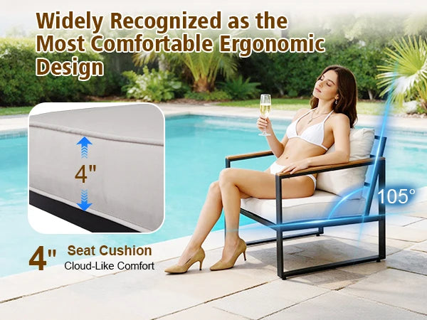 Cozy Backyard Outdoor Seating Group, Sturdy Metal Frame Patio Furniture With Plush Cushions, Loveseat, 2 Armchairs And Faux‑Wood Coffee Table, Customizable Layout Conversation Furniture, 4‑Pieces For Terrace, Yard, Garden