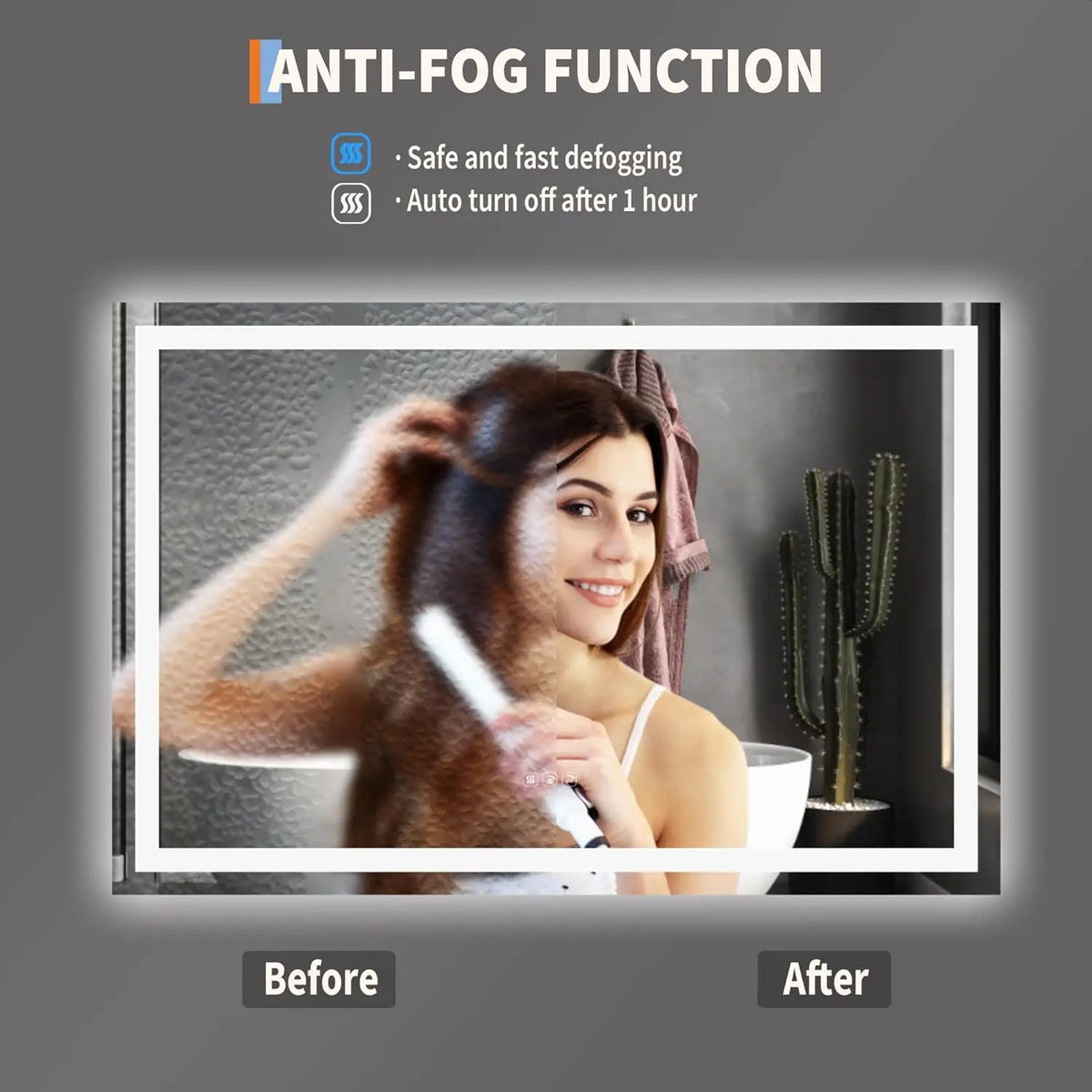LED Bathroom Mirror with Memory, Stepless Dimmable/Anti-Fog/Shatter-Proof/Front&Backlit, Lighted Vanity Mirror, Wall Mount