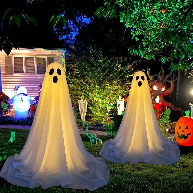 Spooky Ghost Halloween Decor With Light Strings Operated Front Door Standing Ghost Porch Courtyard Halloween Decor Outdoor