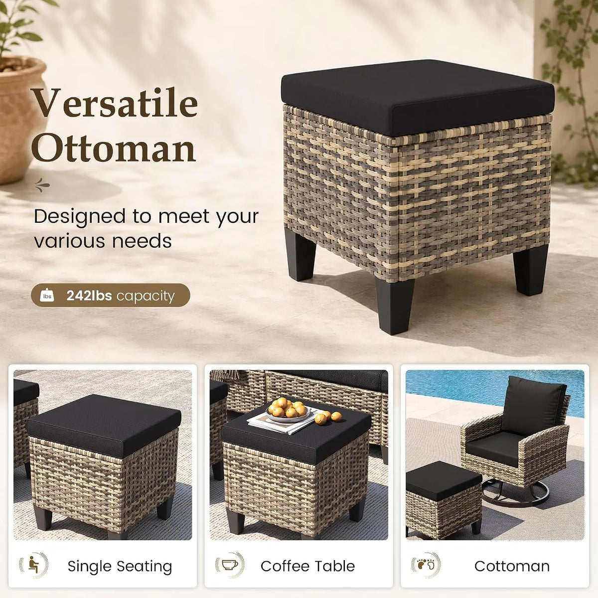 Outdoor Patio Furniture Set with Swivel Chairs 7 Pcs Black/Yellow | Outdoor Conversation Sets, Ottomans and Coffee, Customized