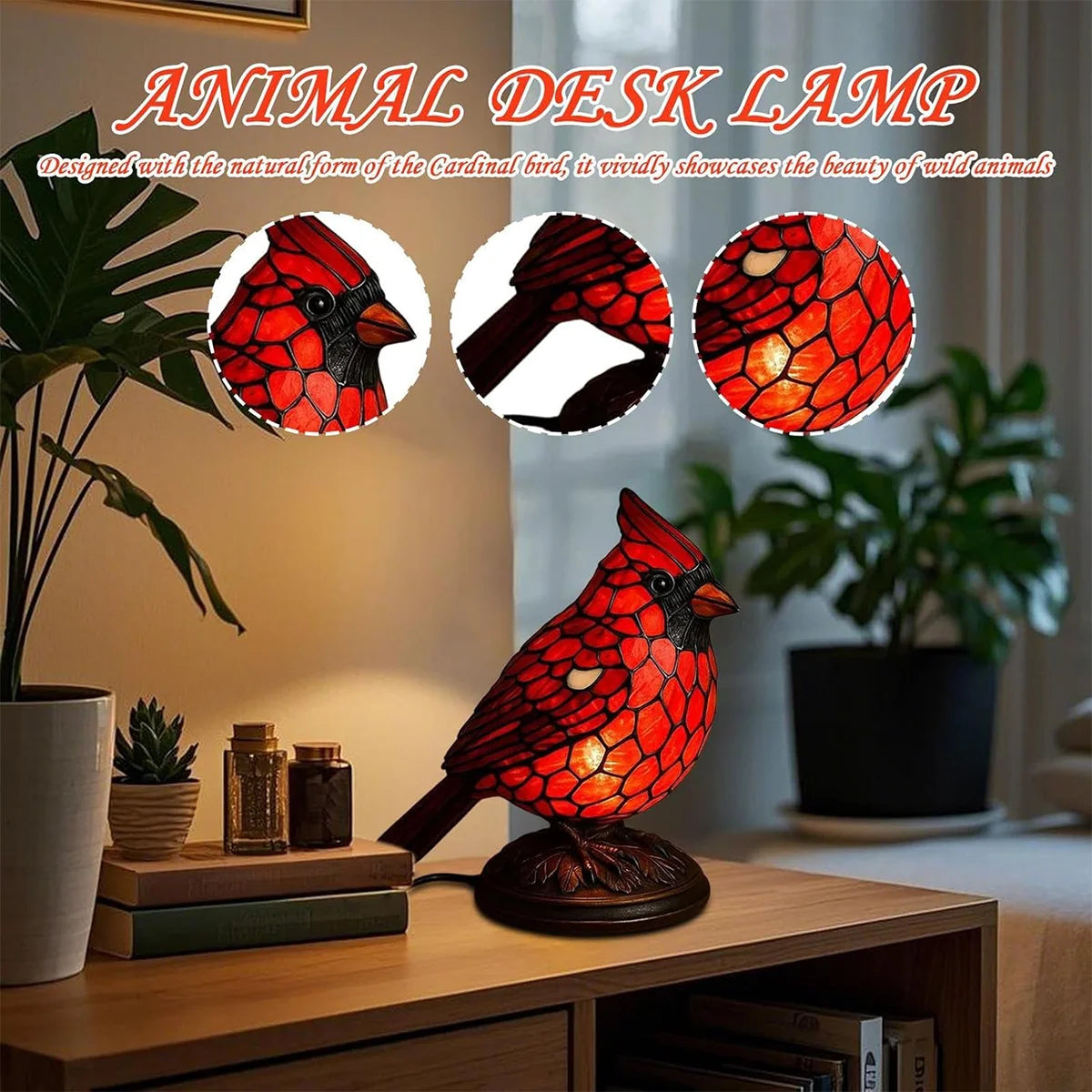 Cardinal Lamp Table Decor Gift Living Room Creative Night Light Bedside For Bedroom With Usb Bedroom Lamps Decoration Red Modern