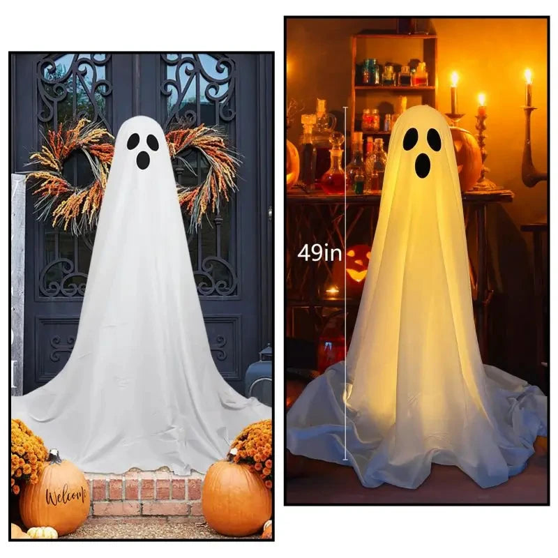 Spooky Ghost Halloween Decor With Light Strings Operated Front Door Standing Ghost Porch Courtyard Halloween Decor Outdoor