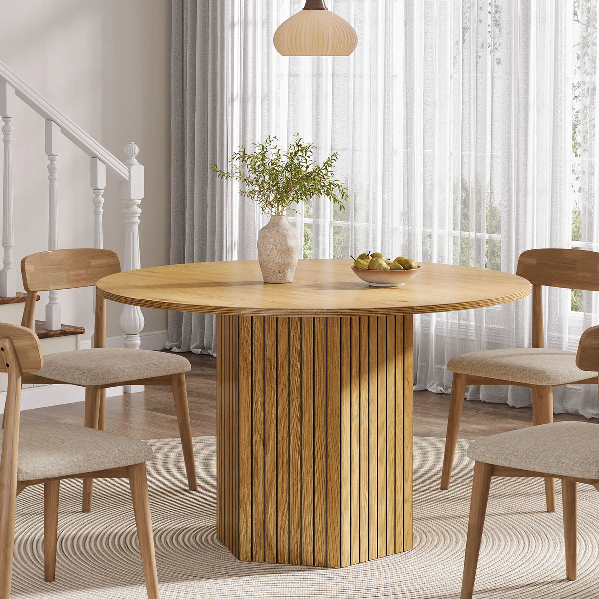 Tribesigns Round Dining Table for 4-6 People, 47-Inch Farmhouse Dinning Room Table Circle Kitchen Table, Industrial Dinner Table