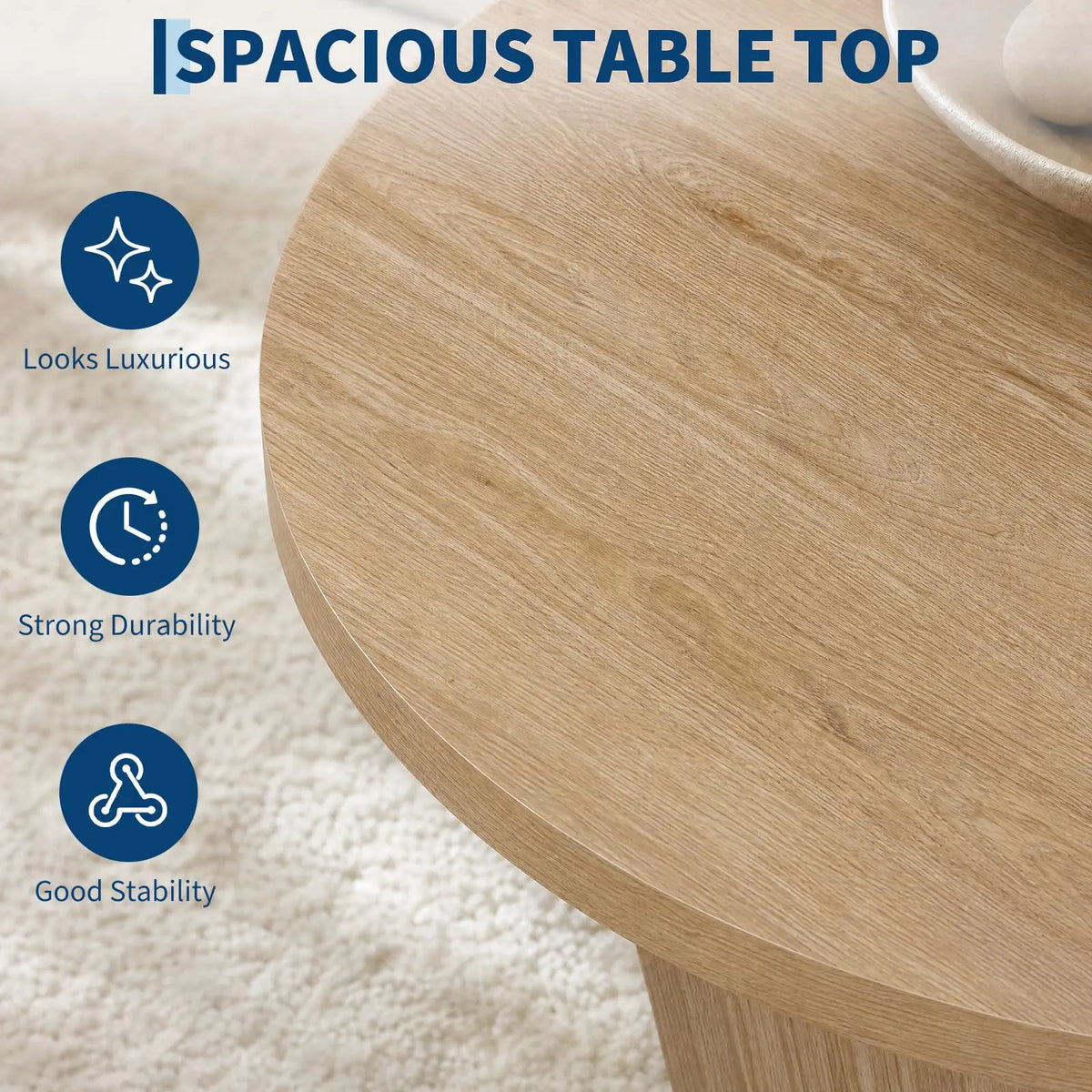 31.5 Inch Round Fluted Drum Coffee Table, Modern Wood Pedestal Table For Living Room, Apartment, Small Space, Farmhouse Boho