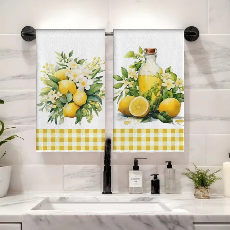 2Pcs, Yellow Plaid Lemon Kitchen Towels, 40Cm*60Cm Towel Set, Best Kitchen Towels, Super Absorbent Soft Cleaning Cloth, Cooking and Baking Tea Towels, Hand Towels, Cleaning Cloths, Dishcloths, Kitchen Decor, Living Room Decor